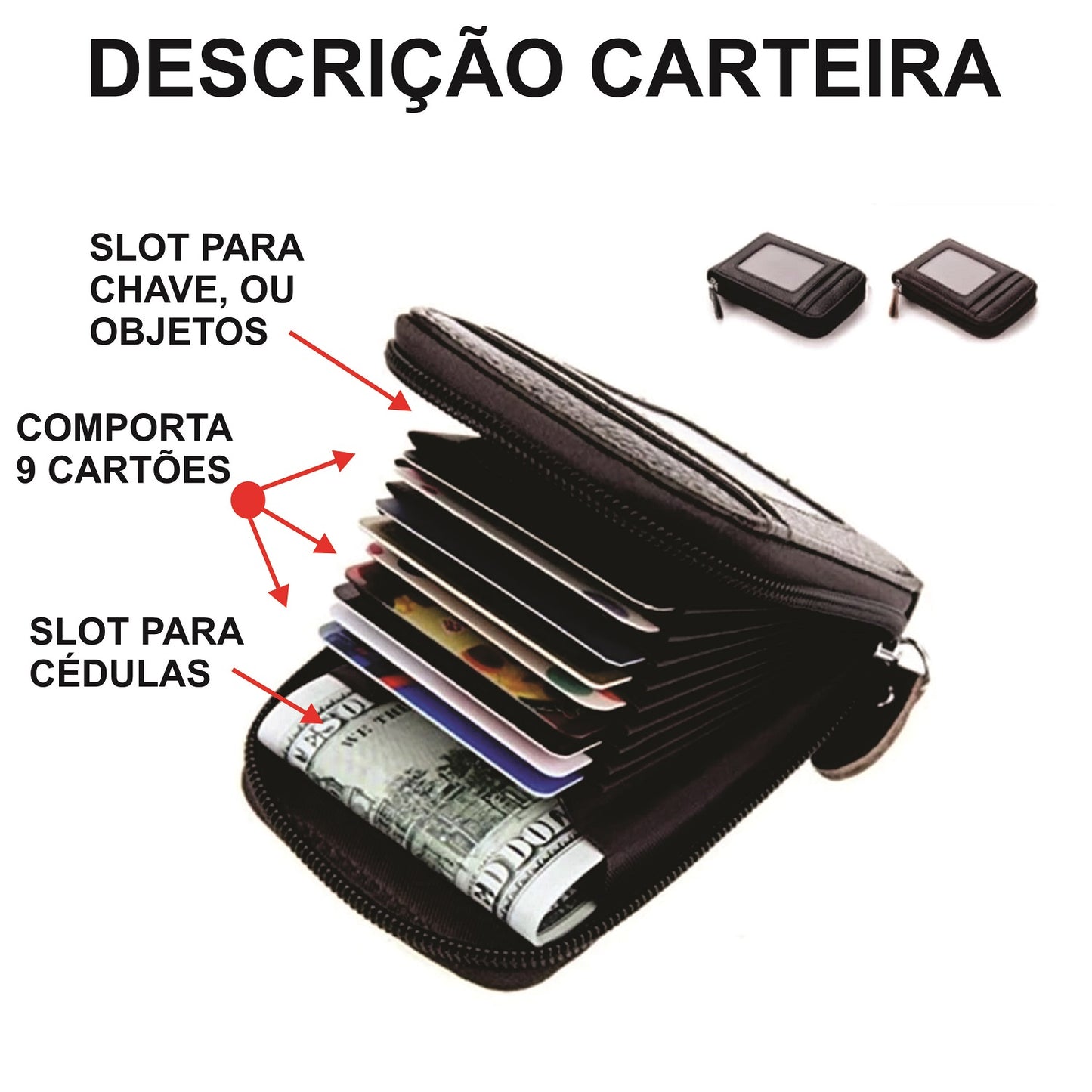 Carteira Porta-Cartões com Zíper – Compacta, Segura e Organizada