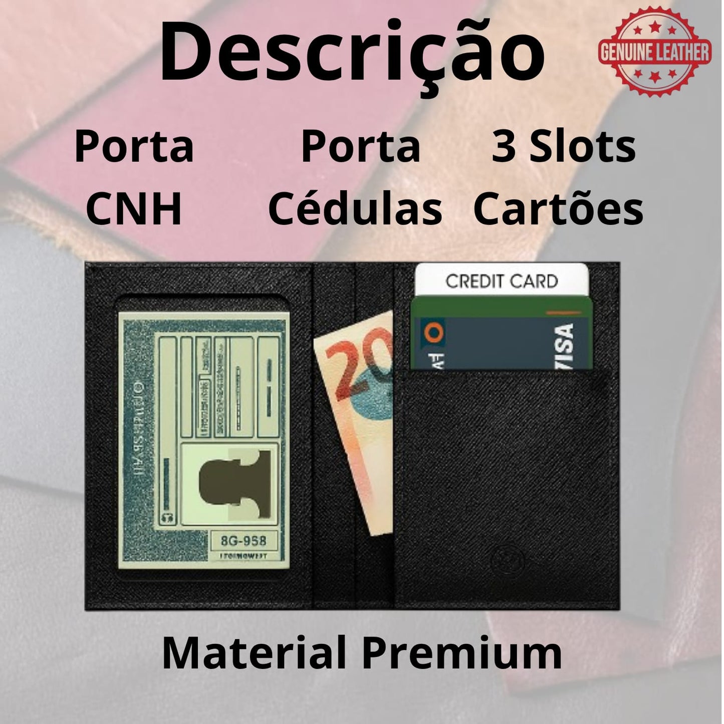 Carteira Slim Porta Cartão, CNH e RG Grande