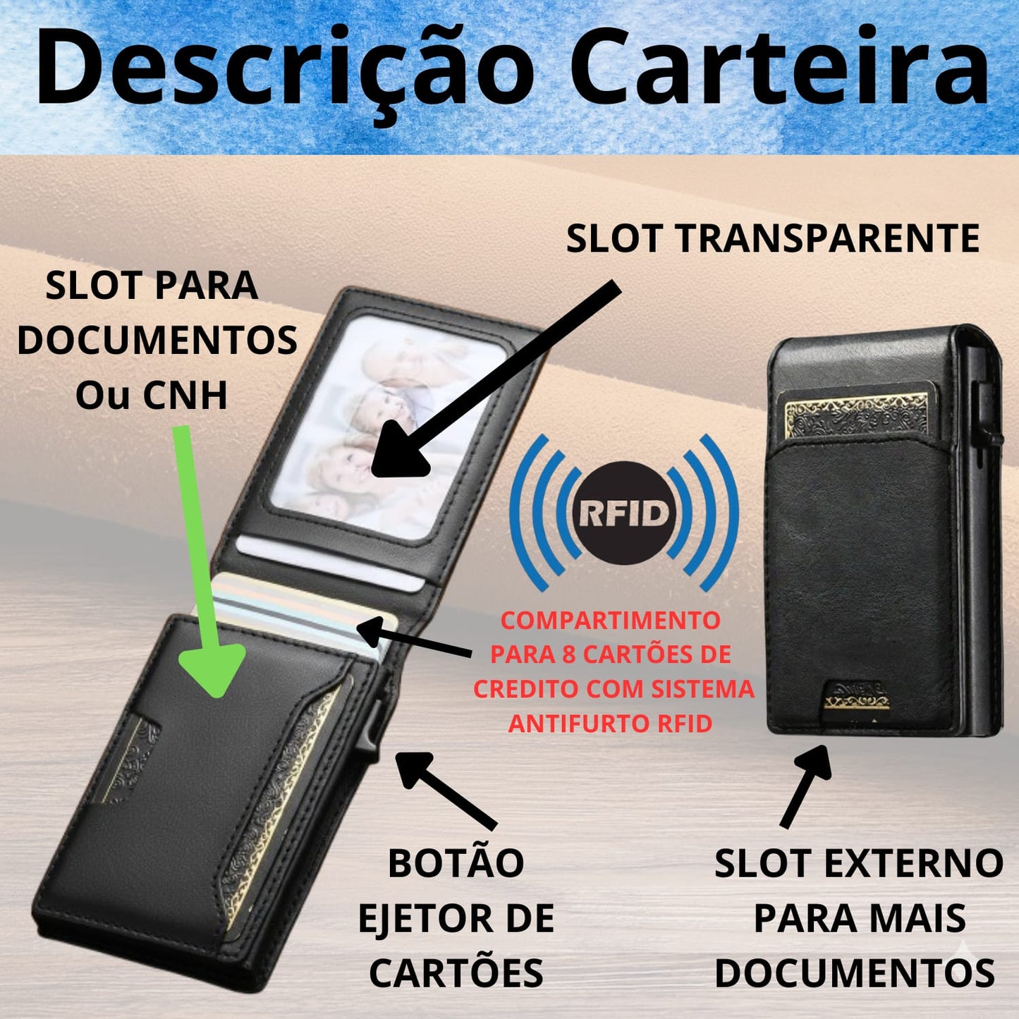 Carteira Slim com Proteção RFID – Compacta, Elegante e Segura